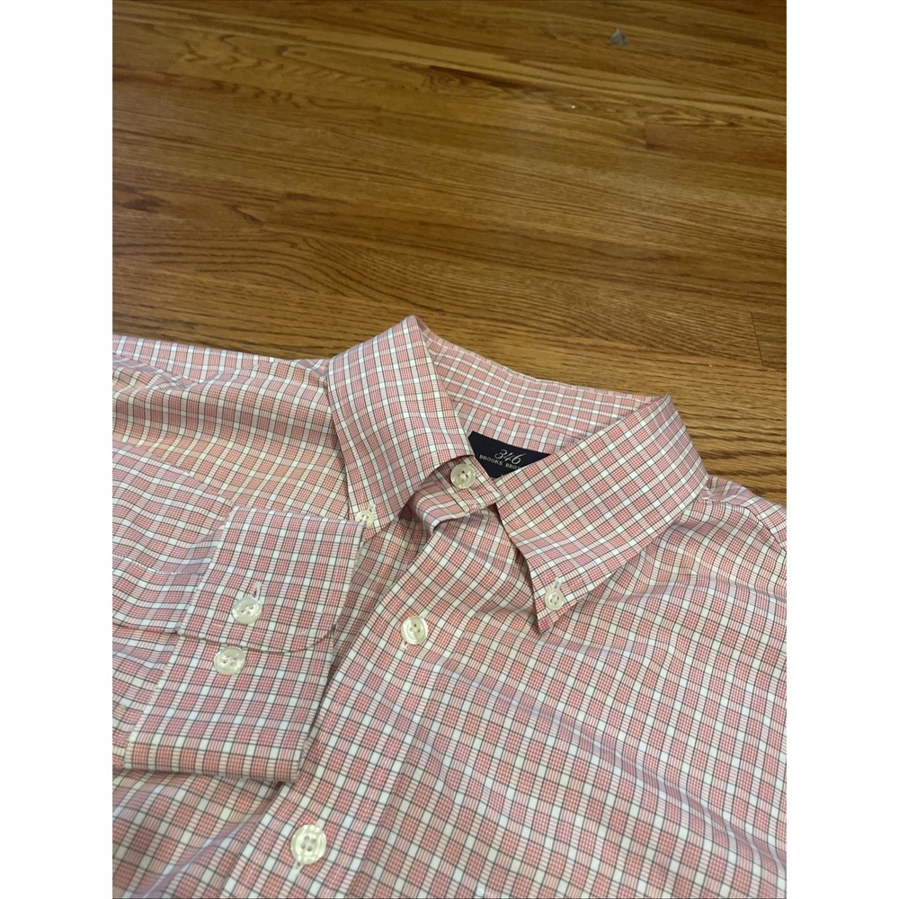 Brooks Brothers Mens Button Down Shirt Lg Red Pink Plaid 346 Non-Iron Cotton LS